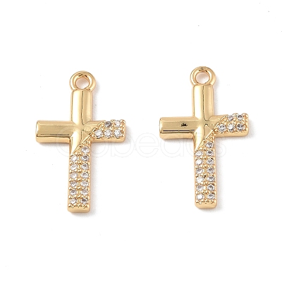 Brass Micro Pave Clear Cubic Zirconia Pendants KK-E068-VF236-1