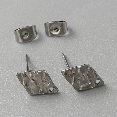 304 Stainless Steel Textured Geometry Stud Earring Findings with Hole STAS-WH0027-54L-1