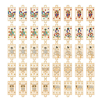 40Pcs 10 Styles Alloy Rhinestone Connector Charms FIND-TA0002-01-1