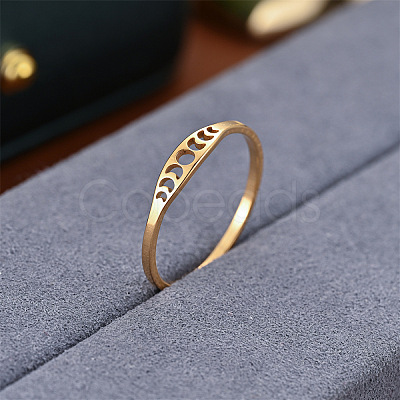 Hollow Moon Phase 304 Stainless Steel Finger Rings FS-WG454BE-04-1