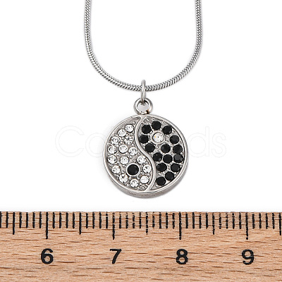 304 Stainless Steel Crystal & Jet Rhinestone Yin-yang Pendant Round Snake Chain Necklaces for Women NJEW-Z044-12P-1