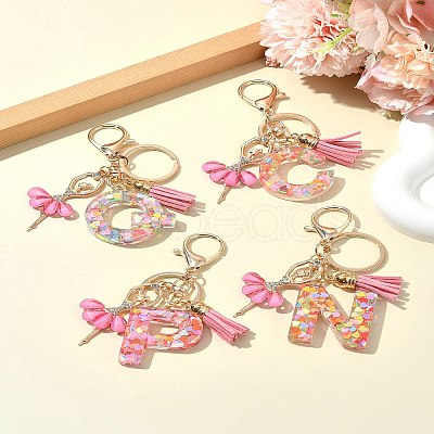 Letter A~Z Transparent Glitter Resin Pendant Keychains KEYC-FZ00024-03-1