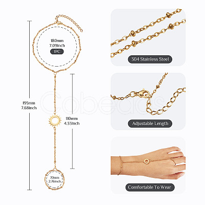 304 Stainless Steel Sun Link Chain Ring Bracelets for Women BJEW-TAC0055-1