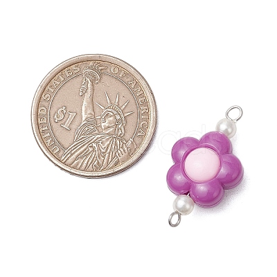 Two Tone Opaque Acrylic & Glass Pearl Flower Connector Charms PALLOY-JF03484-02-1