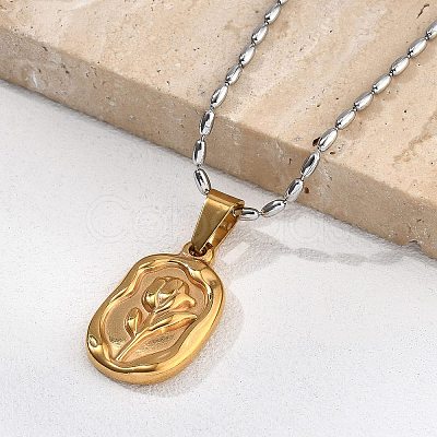 304 Stainless Steel Rose Pendant Necklaces for Women NJEW-S439-01B-GP-1