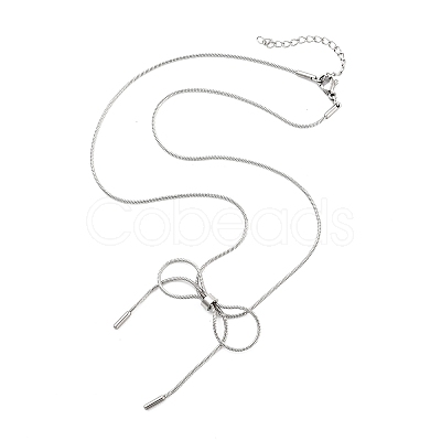 304 Stainless Steel Round Snake Chain Bowknot Pendant Necklaces for Women NJEW-Z050-01P-01-1