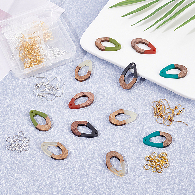 DIY 6 Pairs Teardrop Resin & Walnut Wood Earring Makings DIY-FH0001-90-1