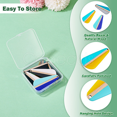 10Pcs 5 Colors Transparent & Opaque Resin & Wood Pendants RESI-TA0004-66-1
