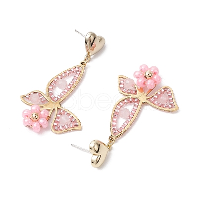 Rose Quartz Dangle Stud Earrings EJEW-MZ00243-1