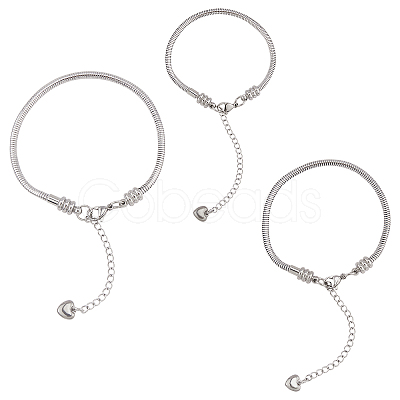 304 Stainless Steel European Round Snake Chains Bracelets MAK-UN0001-15P-1
