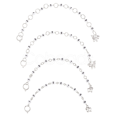 4Pcs 4 Style Acrylic Beaded Knitting Row Counter Chains with Alloy Sheep Charm HJEW-AB00664-1