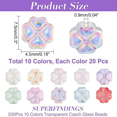 SUPERFINDINGS 200Pcs 10 Colors Transparent Czech Glass Beads GLAA-FH0001-44-1