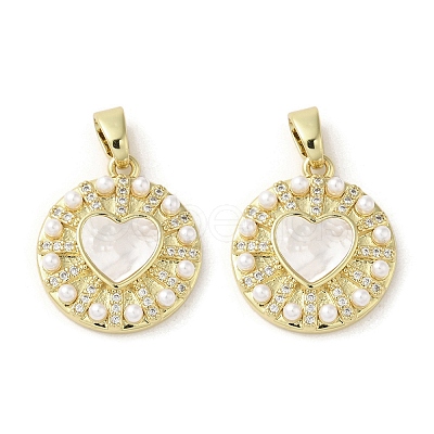 Brass Pave Shell Pendants KK-I708-15D-G-1