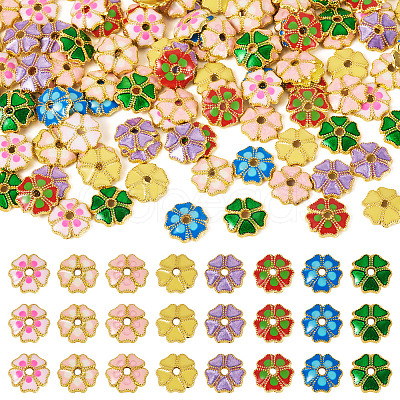 160Pcs 8 Colors Alloy Enamel Bead Caps FIND-TA0008-39-1
