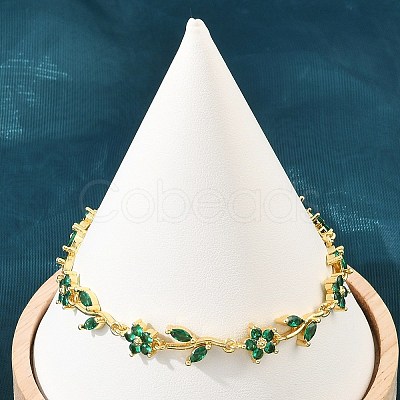 Brass Pave Cubic Zirconia Flower Link Chain Bracelets for Women KK-CBA68DA-14G-10-1