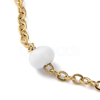 PVD Vacuum Plating Golden 304 Stainless Steel Cable Chain Bracelet with Enamel Rondelle Beaded BJEW-G683-02G-1