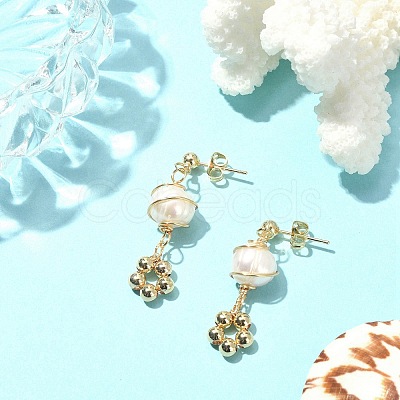 Natural Pearl Dangle Stud Earrings EJEW-JE05304-1