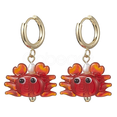 Crab Handmade Lampwork Hoop Earrings EJEW-JE06918-1
