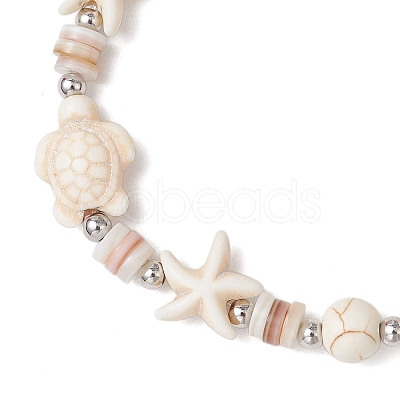 Starfish & Turtle Natural Freshwater Shell Beads Stretch Bracelets for Women BJEW-JB11922-02-1