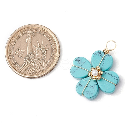 Synthetic Turquoise Clover Pendants PALLOY-JF03180-03-1
