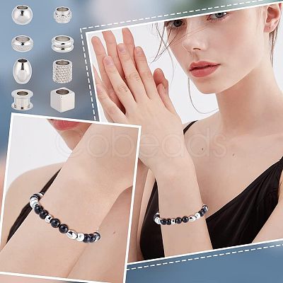 Unicraftale 48Pcs 8 Style 304 & 201 & 303 Stainless Steel European Beads STAS-UN0040-02-1