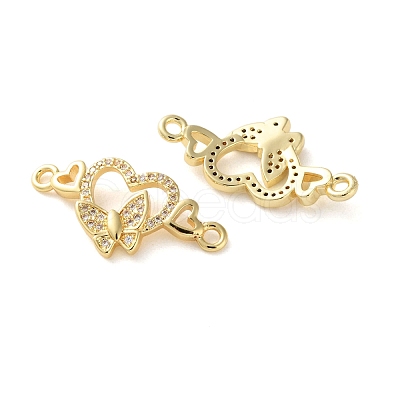 Rack Plating Brass Cubic Zirconia Double Heart Connector Charms KK-C084-32D-G-1