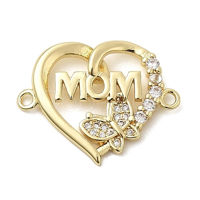 Heart Brass Micro Pave Clear Cubic Zirconia Connector Charmss KK-CJC0013-14C-G-RS-1