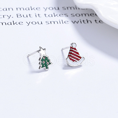 925 Sterling Silver Stud Earrings EJEW-F397-02P-1
