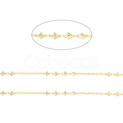 Rack Plating Brass Rhombus & Oval Link Chains CHC-C025-13G-1