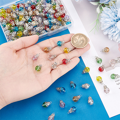 160Pcs 8 Colors Glass Charms PALLOY-PHE00017-1