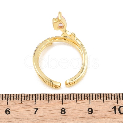 Flower Brass Micro Pave Cubic Zirconia Cuff Open Rings for Women CU-CBA0A21-06B-G-1