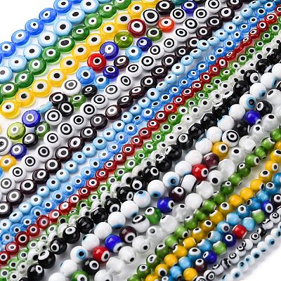Handmade Evil Eye Lampwork Beads Strands LAMP-R006-01-1