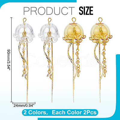 4Pcs 2 Colors Brass & Glass Pendants PALLOY-GA00057-1