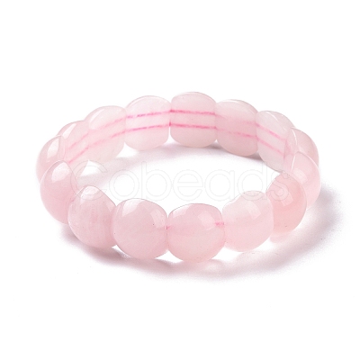 Natural Rose Quartz Half Round Beaded Stretch Bracelet BJEW-P270-01-1