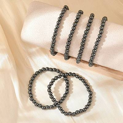 Synthetic Non-magnetic Hematite Beaded Stretch Bracelets BJEW-D446-B-22-1