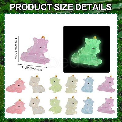 24pcs 6 Styles Luminous Resin 3D Unicorn Figurines DJEW-SZ0001-15-1