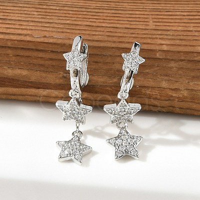 Brass Micro Pave Clear Cubic Zirconia Huggie Hoop Earrings EJEW-K083-43P-1