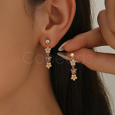 Brass Flower Dangle Stud Earrings XD1974-1