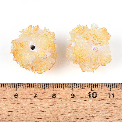 Polymer Clay Rhinestone Beads with Embossed Resin Roses RESI-T059-04K-1