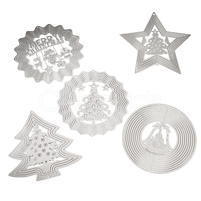 5Pcs 5 Styles Christmas 201 Stainless Steel Laser Cut Connector Charms STAS-TA0005-78-1