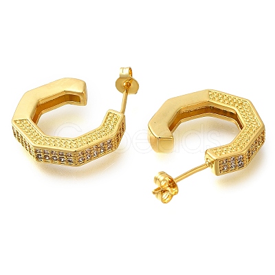 Rack Plating C-Shaped Brass Pave Clear Cubic Zirconia Stud Earrings EJEW-I310-08G-1