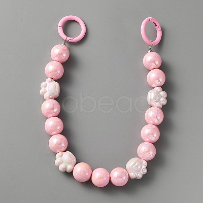 Rainbow Plated Opaque Acrylic Round & Paw Print Bead Chain Bag Straps PURS-WH0001-50D-1