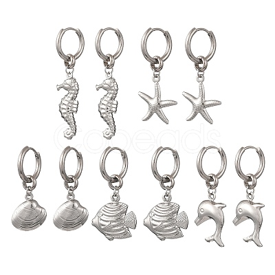 Ocean 304 Stainless Steel Hoop Dangle Earrings for Women EJEW-JE07267-02-1