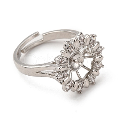 Flower Brass Micro Pave Clear Cubic Zirconia Cuff Ring Settings KK-D378-33P-1