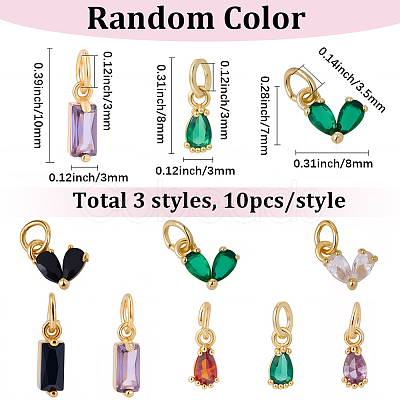 30Pcs 3 Styles Brass Micro Pave Cubic Zirconia Charms ZIRC-SC0001-39-1