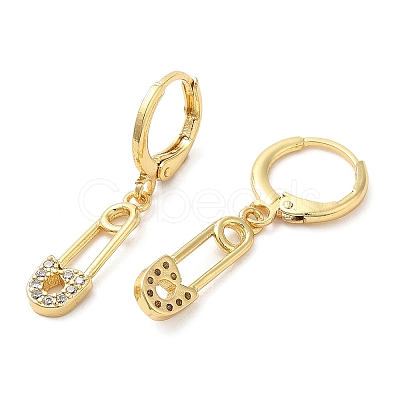 Rack Plating Brass Safety Pin Dangle Leverback Earrings with Cubic Zirconia EJEW-D061-03G-1