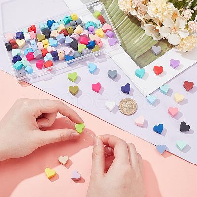 96Pcs 24 Colors Heart Food Grade Eco-Friendly Silicone Beads SIL-PH0001-30-1