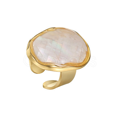 304 Stainless Steel & Natural Shell Cuff Open Rings WG96792-01-1