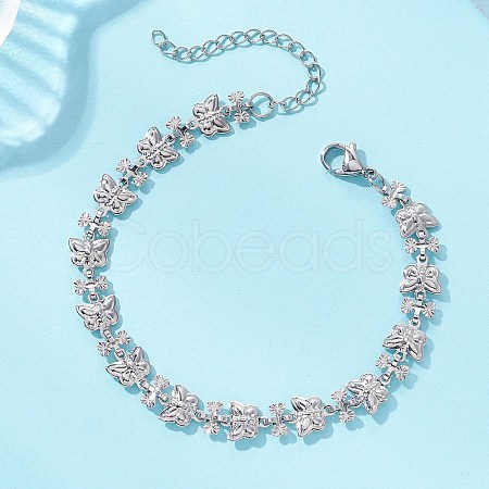 Brass Butterfly Link Chains Bracelets for Women BJEW-JB13509-1