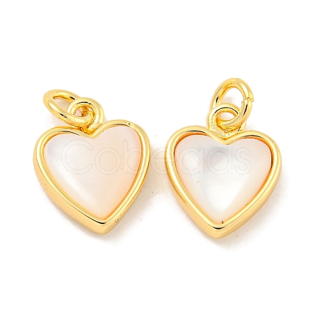 Natural Shell & Brass Heart Charms with Jump Rings KK-P275-09G-1